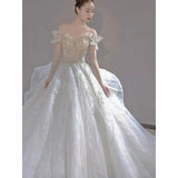 The Shoulder Luxury Shinning Wedding Dress 2023 Princess Beading Ball Gown Bride Dresses Vestido De Noiva