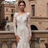 Sexy Mermaid Wedding Dresses O-Neck Long Sleeve Exquisite Lace Bride Gown Appliques Backless Zipper Vestidos De Noiva