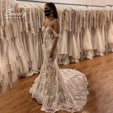Wedding Dress With Embroidered Lace On Net Mermaid Boat Neck Vintage Sleeveless Lace Bride Gowns Backless Vestido De Nov