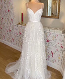 Boho Spaghetti Straps Lace A Line Beach Wedding Dress 2023 Wedding Gown for Bridal Open Back sukienki weselne damskie