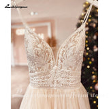 Spaghetti Straps Champagne Boho Wedding Dress For Women 2023 Vestido Civil Bridal Church Wedding Gowns suknie slubne