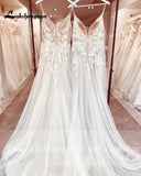 Spaghetti Straps Boho Wedding Dress 2023 Lace Applqiues V Neck Bridal Gowns Tulle A Line abito da sposa