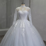 Elegant Luxury Pearls High Neck Wedding Dress 2023 Vintage Plus Size White Iovry Ball Gown Vestido De Noiva Real Photo
