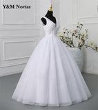 Novias Classic V Neck Sleeveless Wedding Dress 2023 Plus Size New A Line Ivory White Lace Romantic Bride Bridal Gown botton