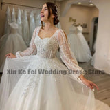 Sequins Wedding Dresses Sweetheart Appliques Grace Bridal Gowns 2023 Puff Sleeve Tulle A-Line Princess Plus Size Robe De