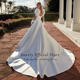 Mariée Satin Elegant Wedding Dress Puff Sleeves With Square Collar A-line Ball Gown Back Backless Button Custom Made