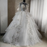 Beading Vintage Arabic Lace Wedding Dresses Long Train Appliqued Long Sleeves Ivory Bride Gowns 2023 New Muslim Princess