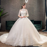 Vestido de Noiva Half Sleeve Royal Train Custom Wedding Dress High Neck Applique Lace Bridal Ball Gown Dress Robe De Mariee