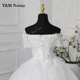 Novias Off Shoulder Plus Size Vestido De Noiva 2023 Wedding Dress Long Train or Floor Appliqes Pearls Bridal Tulle Mariage
