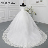 Novias Off Shoulder Plus Size Vestido De Noiva 2023 Wedding Dress Long Train or Floor Appliqes Pearls Bridal Tulle Mariage