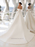 Strapless Satin A-Line Wedding Dress Off The Shoulder Sweep Train Princess Bride Gown Plus Size Vestido de Noiva