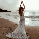 Sexy Lace V Neck Mermaid Wedding Dresses 2023 Spaghetti Straps Sleeveless Bridal Dresses Backless Vestidos De Novia