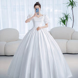 Princess Wedding Dress 2023 New Satin Simple Wedding Gown Shining Beading Slim Bridal Dress Plus Size Robe De Mariee