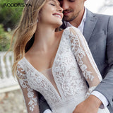 Elegant Chiffon Wedding Dresses For Women Illusion Full Sleeves Bridal Gown Sexy Backless A-Line vestidos de novia