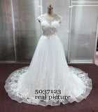 Gown Illusion Scoop Wedding Dresses with Cap Sleeves Sexy Sleeveless V Back Lace Appliques Bridal Gowns Robe de Mariee