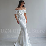 White Mermaid Wedding Dresses Elegant Off The Shoulder Satin Bridal Gowns Boho Beach Evening Wedding Prom Gowns Custom Size
