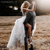 Sexy Backless Wedding Dress For Bride 2023 Illusion V-Neck Bridal Gown Applique Sweep Train A-Line vestidos de novia 925