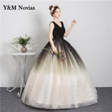 New Style Black Matching Fashion V-Neck Quinceanera Dress Graduation Dress With Sleeve Formal Performance Sequins Ball Gown