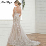 Luxury Mermaid Wedding Dress 2023 V-Neck With Train Sexy Backless Bride Gown Lace Applique Sleeveless Vestidos De Noiva
