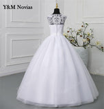 Novias Classic V Neck Sleeveless Wedding Dress 2023 Plus Size New A Line Ivory White Lace Romantic Bride Bridal Gown botton