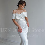 White Mermaid Wedding Dresses Elegant Off The Shoulder Satin Bridal Gowns Boho Beach Evening Wedding Prom Gowns Custom Size