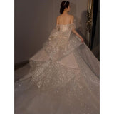 Off The Shoulder Wedding Dress Big Butterfly 2023 New Bride Dress Beading Shiny Big Ball Gown Long Train Vestido De Noiva