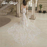 Deep V-Neck Wedding Dresses Lace Appliques Sleeveless Sexy Mermaid Bride Gown Backless Zipper Train Vestidos De Noiva