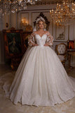 Retro Shiny Wedding Dress A-Line Sequin Lace Applique Illusion Neck Long Sleeve Sexy V-Neck Women's Bridal Dress Vestidos