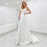 Simple A-Line Wedding Dresses Spaghetti Straps V-Neck Bridal Gowns Satin Wedding Gown 2023 Robes De Mariée