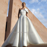 Strapless Satin A-Line Wedding Dresses One Shoulder Princess Bridal Gowns Vestido De Noiva