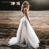 Sexy Backless Wedding Dress For Bride 2023 Illusion V-Neck Bridal Gown Applique Sweep Train A-Line vestidos de novia 925