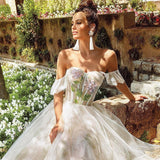 Formal A-Line Wedding Dresses Sweetheart Flower Printed Bridal Gowns Boho Beach Appliques Evening Wedding Gowns Custom Size