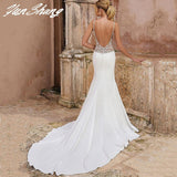 Sexy Backless Mermaid Wedding Dress For Bride V-Neck Lace Spahetti Straps Bride Gown Sleeveless Vestidos De Noiva