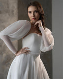 Strapless A-Line Wedding Dresses Detachable Long Sleeves Bridal Gowns Robe De Mariée