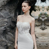 Simple Off The Shoulder Mermaid Wedding Dress For Bride 2023 Lace Backless Detachable Sleeves Floral Print Bridal Gown
