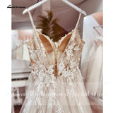Spaghetti Straps Lace Wedding Dress Open Back Civil Bridal Bohemian Wedding Gowns Vestidos de Nova