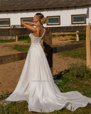 Sweetheart Neckline A-Line Wedding Dresses Spaghetti Straps Long Sleeves Beach Bridal Gown Vestido Noiva