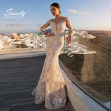 Detachable 2 In 1 Wedding Dress Embroidered Lace On Net With Train O-neck Fullsleeve Vintage Bride Gowns Vestido De Novia