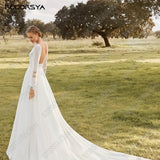 Sexy Backless Wedding Dresses For Women Scoop Puff Sleeves Chiffon A-Line Bride Gowns Lace Appliques Robe De Mariée