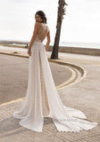 O-Neck Boho Lace Chiffon Sleeveless Beach Wedding Dress Backless Sweep Train Floor Length Bridal Gown