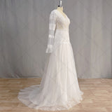 Vintage V Neck Boho Wedding Dress 2023 Ruffles Long Sleeves Lace Bohemian Bridal Gown A Line Vestidos De Novia Beach