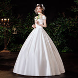 New Satin Wedding Dress Simple Boat Neck Short Sleeve Ball Gown Plus Size Custom Made Bridal Dress Vestido De Noiva