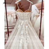 Lace Wedding Dress Bridal Robe 2023 Vestido Spaghetti Straps Chapel Train Champagne Tulle Wedding Gown Lakshmigown