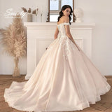 Wedding Dress Vintage With Organza Ball Gown Boat Neck Sleeveless Lace Bride Gowns Appliques Back Lace Uprobes De Mariée