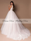 Tulle Deep V-Neck Sleeveless Princess Wedding Dresses 2023 Lace Up Beads Applique Bridal Dress Ball Gown Vestidos De Novia