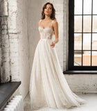 Spaghetti Straps Lace Appliques Boho Wedding Dress 2023 Corset Closure Elegant Sweetheart A-Line Bridal Gowns 925