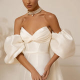 Ivory Mermaid Wedding Dresses 2023 Sweetheart Satin Bridal Gowns Boho Beach Detachable Train Wedding Prom Gowns Custom Size