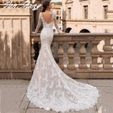 Sexy Mermaid Wedding Dresses O-Neck Long Sleeve Exquisite Lace Bride Gown Appliques Backless Zipper Vestidos De Noiva