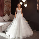 V-Neck Beach Satin Wedding Dresses Spaghetti Straps Lace Appliques Bridal Gowns Custom Made Vestidos De Novia
