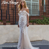 Off Shoulder Wedding Dress Sweetheart Lace Appliques Mermaid Sexy V-Neck Bride Gown Backless Zipper Vestidos De Noiva